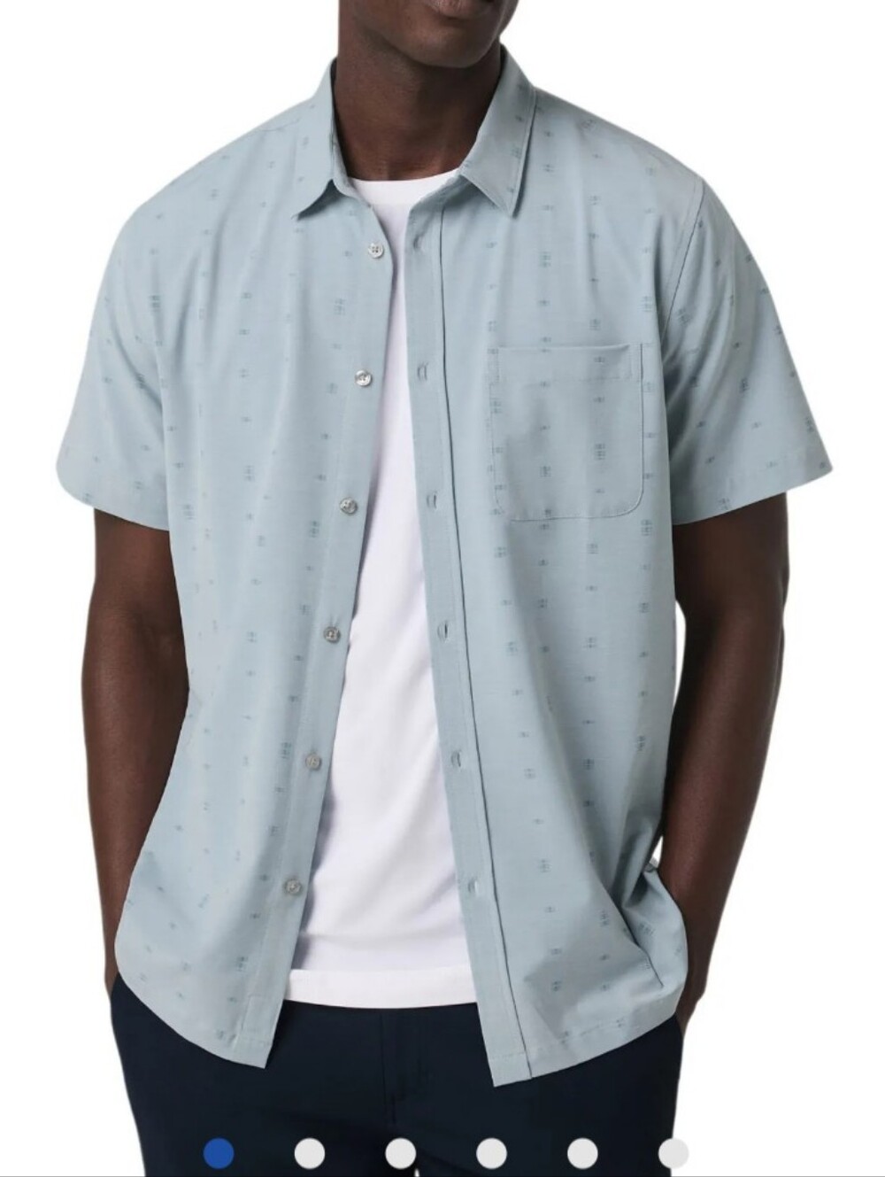 Vuori Bridge short-sleeve button-up shirt Men's bird print blue-gray XL.